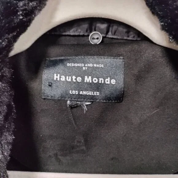 Haute Monde Black Faux Fur Waterfall Jacket With Zipper Details & Faux Suede L - Picture 5 of 12